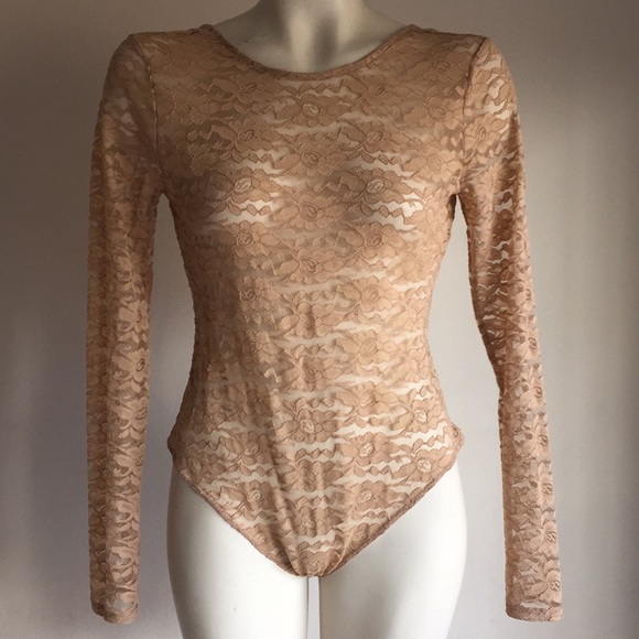 Tops - Lace bodysuit Nude Long sleeve NWT